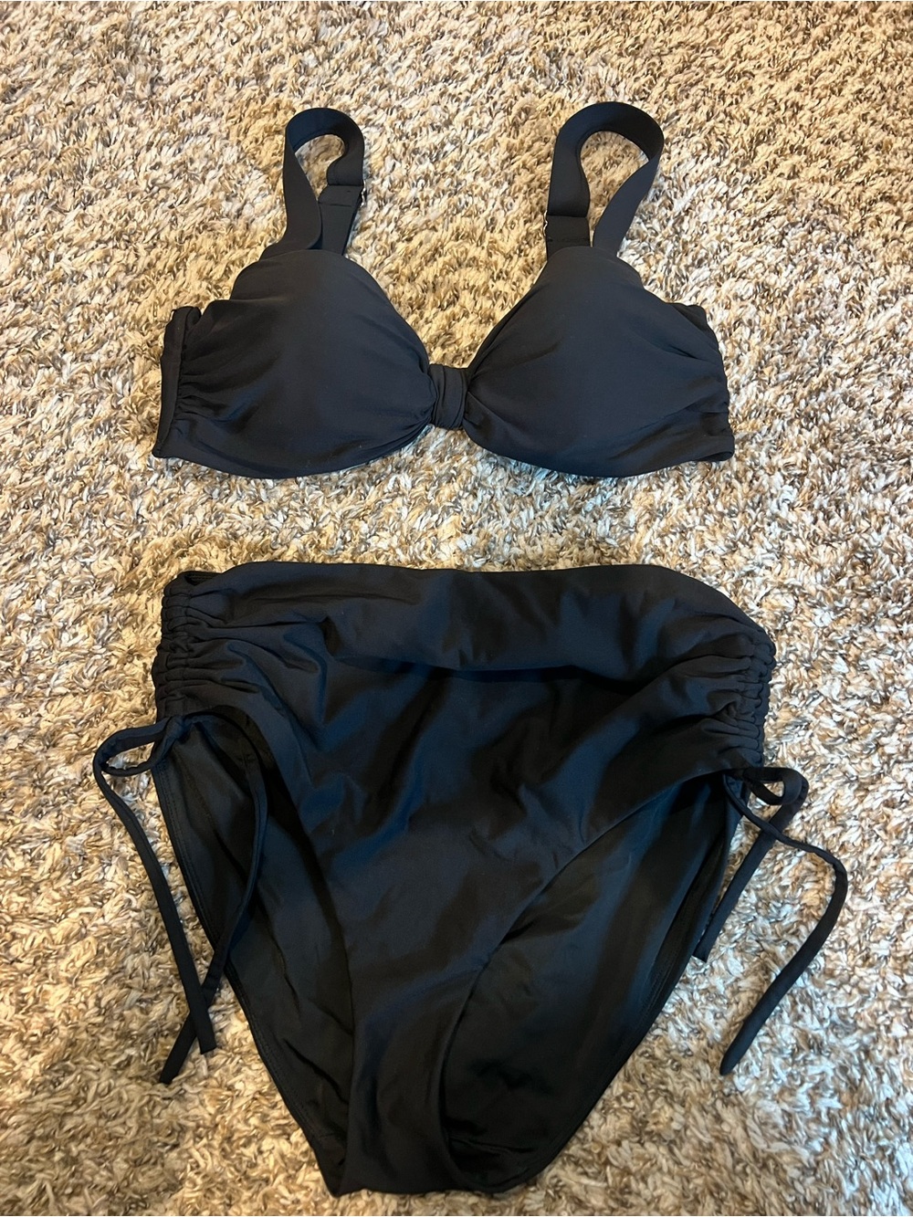 Calia Black Two-Piece High-Waist Bikini